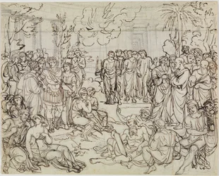 Dante und Virgil bei den Heiden im Limbus (Dantes Inferno, 4. Gesang, V. 52)
