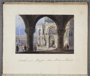 Kirche und Piazza San Marco in Venedig, eingeklebt in Thomas Moodys Tagebuch einer Reise durch die Schweiz und Italien, 1822