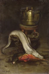 Stillleben mit Fisch und Kessel
