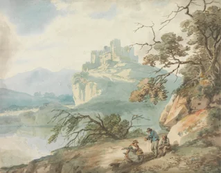 Schloss und Figuren in einer Landschaft