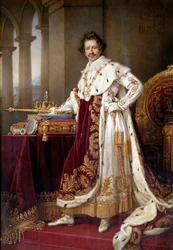 Ganzporträt Ludwigs I. von Bayern (1786-1868) im Krönungsornat. 1826. 1,44 x 2,71 m. München, Neue Pinakothek