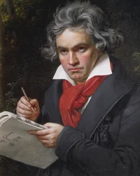Porträt von Ludwig van Beethoven, deutscher Komponist und Pianist, komponiert die Missa Solemnis