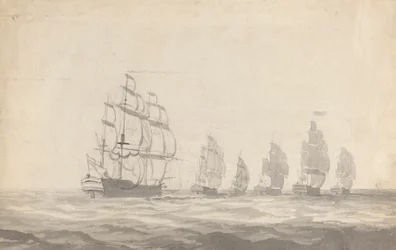 Sechs Schlachtschiffe bei schwerer See