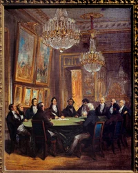 Der Herzog von Orleans unterzeichnet die Proklamation des Generalleutnants des Königreichs am 31.07.1830 im Königspalast. Louis Philippe d