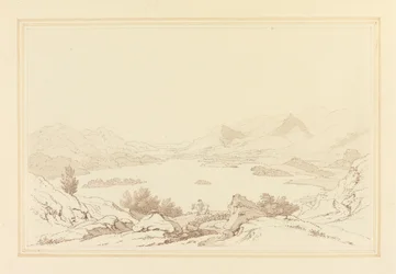 Gesamtansicht des Derwent Water Sees (Feder & Tinte mit Aquarell über Graphit auf gewobenem Papier)