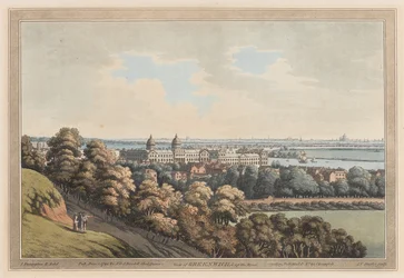Blick auf Greenwich und den Fluss hinauf