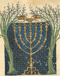 Buchmalerei einer Menora aus der jüdischen Cervera-Bibel, 1299