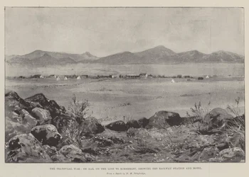 Der Transvaal-Krieg, De Aar, auf der Linie nach Kimberley, zeigt den Bahnhof und das Hotel