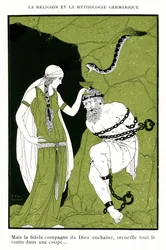 Nordische Mythologie: Lieder der Edda, isländische Legende (Chromolithographie)