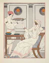 Der übermäßige Verzehr von Sesamkuchen und Süßigkeiten mit Honig, Illustration aus 