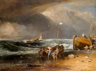 Küstenlandschaft mit Fischern, die ein Boot an Land ziehen, oder Das Iveagh Seestück