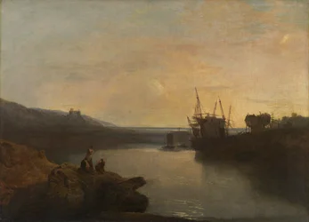 Harlech Castle, von Tygwyn Ferry, Sommerabenddämmerung [1799, Royal Academy of Arts, London, Ausstellungskatalog]