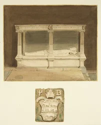 Grab von Bischof Paul Bush und Wappen in der Kathedrale von Bristol
