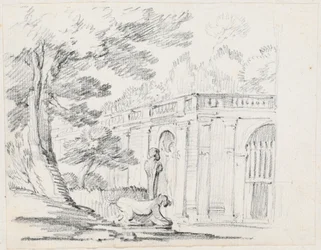 Loggia und Statuen in einem italienischen Garten