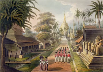 Der Hauptzugang zur Großen Dagon-Pagode in Rangoon, Platte 3 aus 