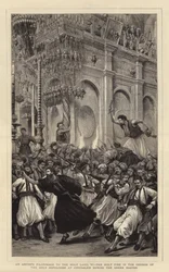 Eine Künstlerpilgerreise ins Heilige Land, VI, das Heilige Feuer in der Grabeskirche in Jerusalem während des griechischen Osterfestes