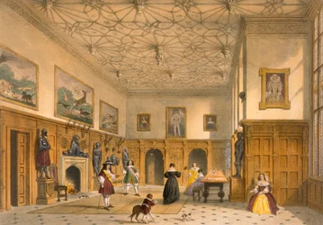 Schlägerspiel in der großen Halle, Parham Park, Sussex, ca. 1600 aus 