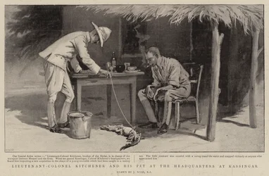 Lieutenant-Colonel Kitchener und sein Haustier im Hauptquartier in Kassingar