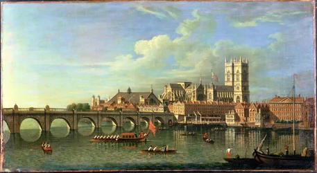 Ein Blick auf Westminster mit der königlichen Barke und anderen Schiffen