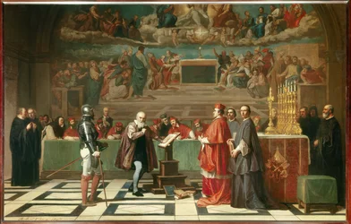 Galileo Galilei (1564-1642) vor dem Heiligen Offizium im Vatikan