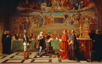 Galileo Galilei (1564-1642) vor Mitgliedern des Heiligen Offiziums im Vatikan im Jahr 1633, 1847