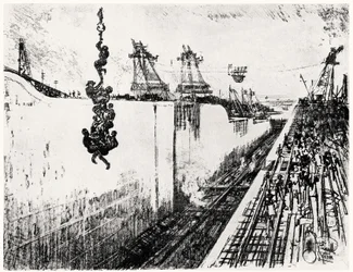 Mittagessen in Gatun, Platte III aus Der Panamakanal von Joseph Pennell, 1912