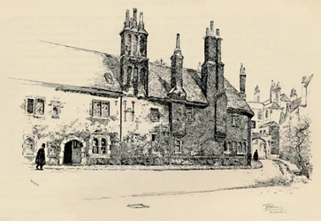 Altes Charterhouse: Außenfassade des Waschhaushofs mit dem inneren Tor, 1886