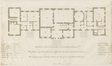 Sandon Hall - Plan des Hauptgeschosses: Gravur, undatiert [1769-1771]