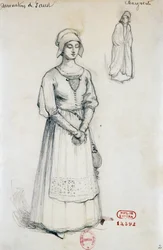 Kostüm für die Figur der Margaret in Verdammung des Faust von Hector Berlioz, Skizze von Joseph Porphyre Pinchon