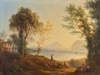 Italienische Landschaft mit Sonnenuntergang