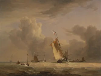 Fischerboot und andere Schiffe bei starkem Wind