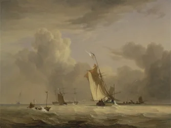 Fischkutter und andere Schiffe bei starkem Wind