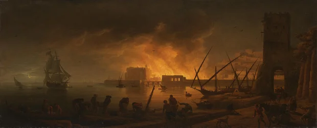 Nächtlicher Brand in einem Seehafen, 1748