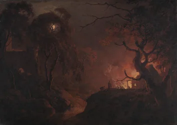 Brennendes Cottage bei Nacht