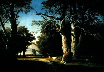 Landschaft mit Bäumen und Vieh