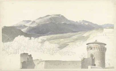 Landschaft bei Subiaco und Bauwerk in Rom