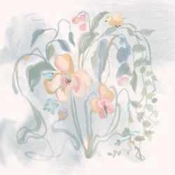 Vögel in Pastellblüten