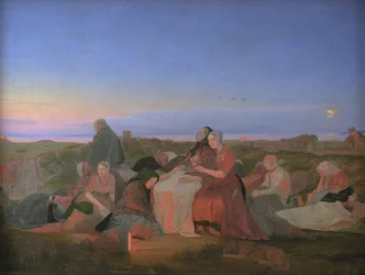 Mittsommernacht. Kranke Menschen schlafen auf dem Grab von St. Helena in Tisvilde