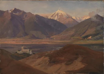 Berglandschaft in Venosta mit Schloss Coira und dem Berg Ortles