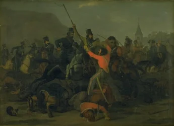 Oberst Boncke Bönnichsens Fall am 6. Dezember 1813 während eines Gefechts zwischen jütländischen Dragonern und Kosaken