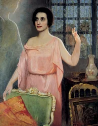 Porträt von Margarita Xirgu (1888-1969), in "la Xirgu en cristalline", von den Quinteros-Brüdern (Öl auf Leinwand)