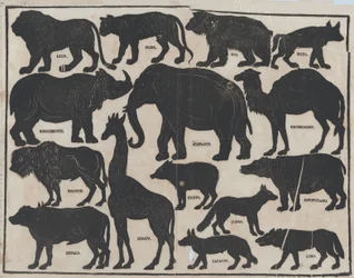 Blatt 5 mit Figuren für chinesische Schattenspiele, ca. 1850-70.
