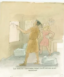 Der Meisterhandwerker entwirft Designs für Julias Mosaikboden, 2003