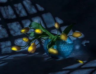 Leuchtende Tulpen Blaue Vase