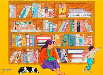 Phantasievolle gelbe Bibliothek
