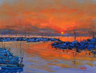 Lebendiger Sonnenuntergang Marina