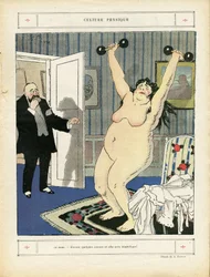Illustration von Abel Faivre (1867-1945) in Le Rire, 03/05/13 - Körperkultur - Sport, Fettleibigkeit, Nacktheit - Frauen