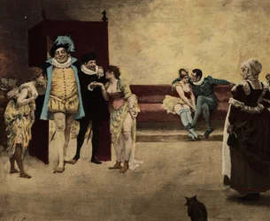 Gargantua mit Prostituierten. Illustration von Jules Garnier. In "Rabelais et l