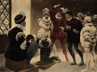 Männer spielen Chapifou. Illustration von Jules Garnier. In "Rabelais et l