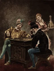 Männer spielen Schach. Gargantua. Illustration von Jules Garnier. In „Rabelais et l